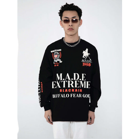 Camiseta Manga Larga Cuello Redondo con Letras Creativas para Hombre