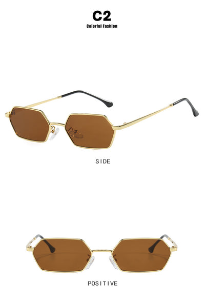 Women's polygonal sunglasses with gold frames and brown lenses, featuring a unique hexagonal shape. - Image 11