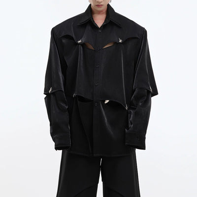Camisa Oversized con Hombros Acolchados y Detalles Calados