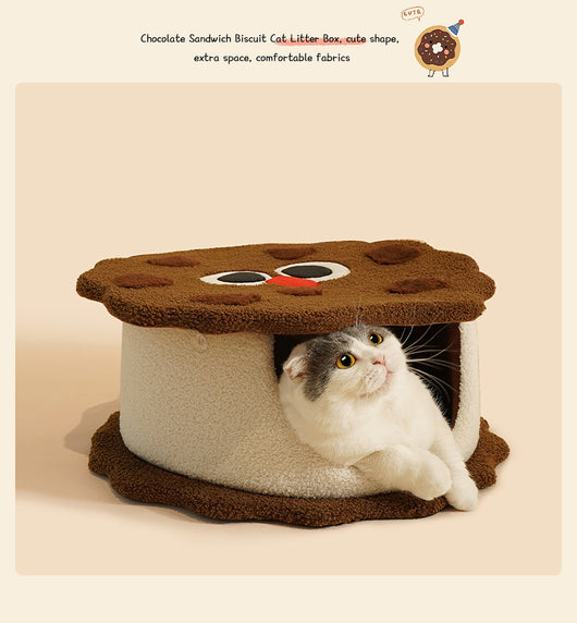 Casa Cama para Gato con Forma de Galleta - Refugio Cálido para Otoño e Invierno - Image 13