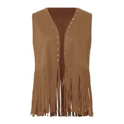 Chaqueta de Gamuza sin Mangas con Flecos y Remaches para Mujer - Image 13