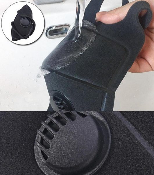 Black breathable face mask with an exhalation valve and ear loops, designed for autumn and winter fashion. - Image 13