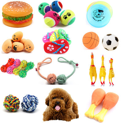 Four colorful spiked pet toy balls in green, yellow, orange, and pink, with multi-color polka dots.