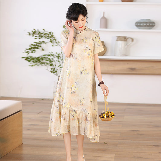 Vestido Cheongsam Literario Mejorado con Cuello Mao y Estampado para Mujer - Image 2