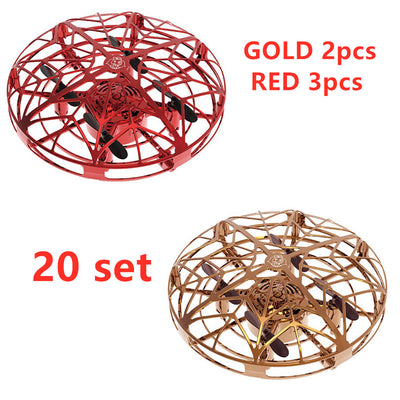 Gold mini UFO drone with a spherical protective cage and black propellers, sold as a 3-piece set. - Image 24