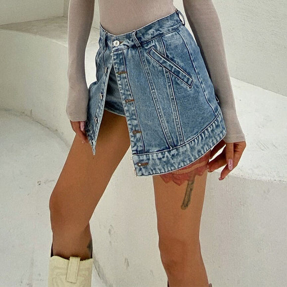 Jeans Talle Alto Monocromático con Paneles