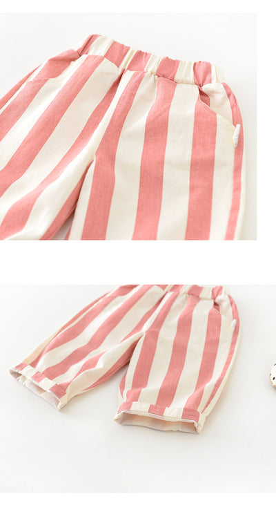 Pantalones Casuales Infantiles de Cintura Alta con Rayas de Primavera - Image 14