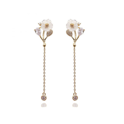 Aretes de Perla con Borla de Flor y Aguja de Plata - Estilo Coreano Elegante - Image 2