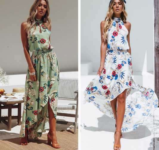 Vestido Largo Bohemio Estampado Flores Playa para Verano