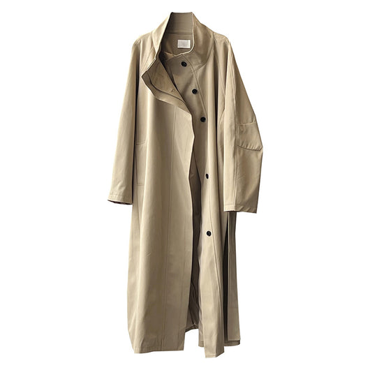Abrigo Trinchera Largo Mujer Cuello Alzado Oversized Abotonado Simple - Image 5
