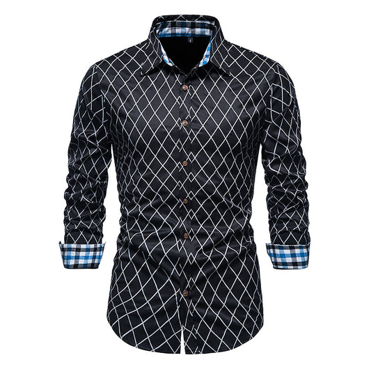 Camisa de Manga Larga para Hombre con Cuadros de Diamante y Contraste de Colores - Image 14