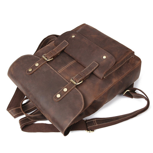 Mochila de Cuero Vintage para Hombre - Estilo Retro Casual - Image 4