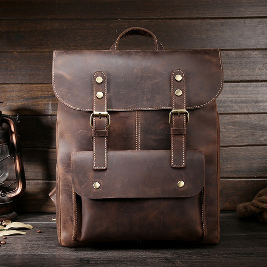 Mochila de Cuero Vintage para Hombre - Estilo Retro Casual