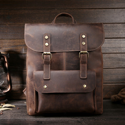 Mochila de Cuero Vintage para Hombre - Estilo Retro Casual