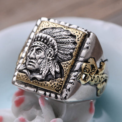 Anillo Abierto Jefe Indio en Plata de Ley S925 para Hombre - Image 3