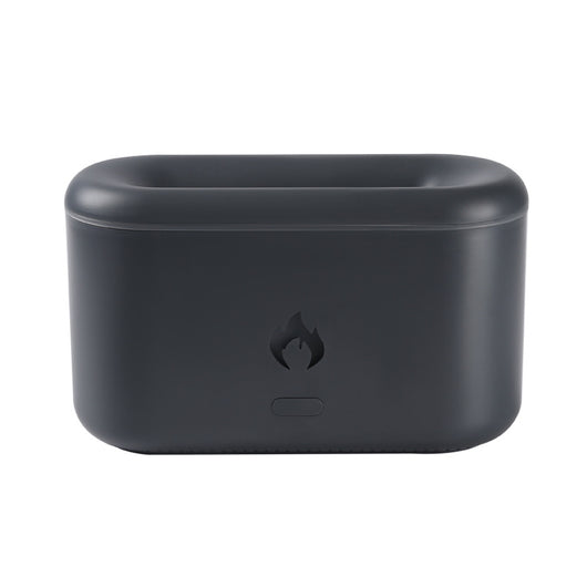 Dark gray rectangular ultrasonic aroma diffuser with rounded corners and a flame icon on the front, featuring an open top. - Image 2