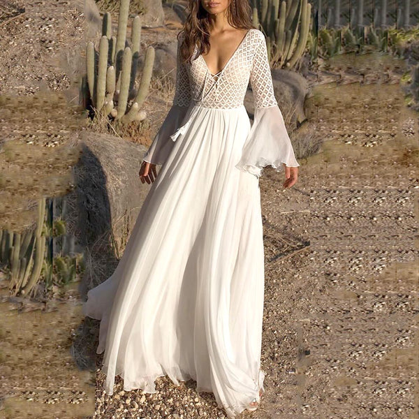 Vestido Bohemio Chifón con Encaje y Escote en V - Diseño Europeo