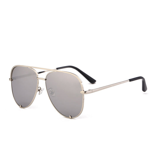 Black metal aviator sunglasses with dark grey lenses, a double bridge, and slender temples. - Image 12