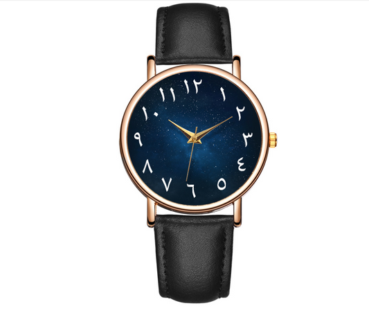 Reloj Unisex Dial Azul Oscuro con Numerales Árabes y Caja Dorada