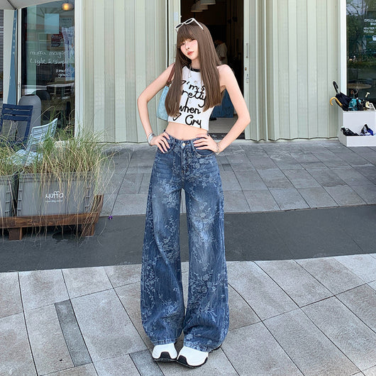 Pantalones Jacquard Sueltos de Pierna Ancha para Mujer