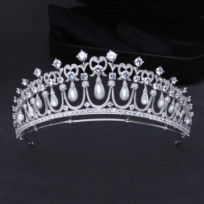 Corona Nupcial de Circonita y Perlas - Tiara de Novia Elegante - Image 10