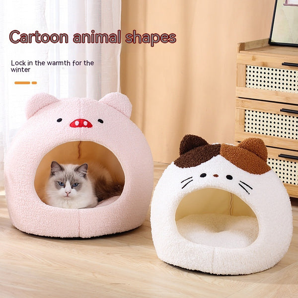 Nido Cálido para Gatos - Cama Felpa Cerrada Invierno