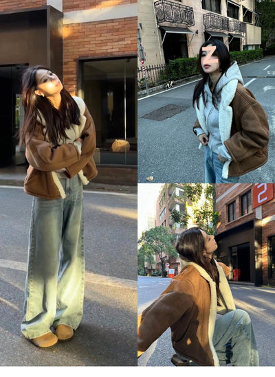 Chaqueta Acolchada de Lana de Cordero con Cuello Grueso Forrada en Fleece - Image 14