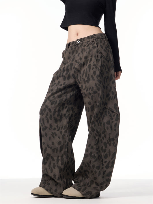 Pantalones Jeans Leopardo Retro Mujer Cintura Alta Pierna Ancha - Image 11