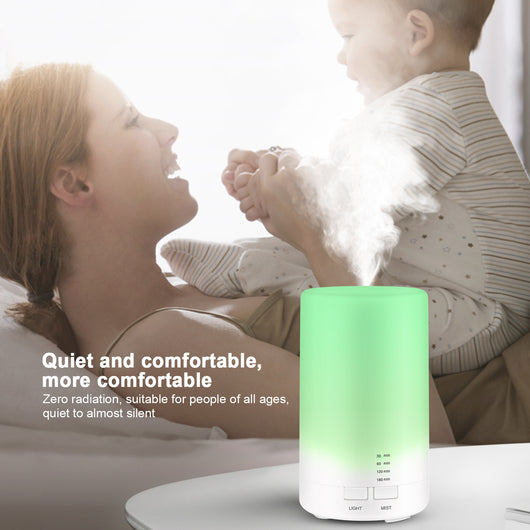 Colorful silent USB mini ultrasonic aromatherapy machine with blue, green, purple, and red light options and timer settings. - Image 3