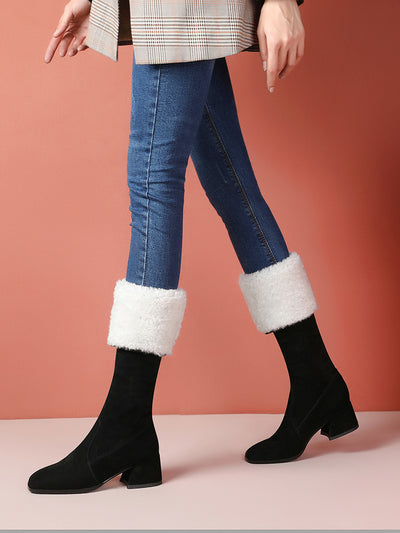 Botas Altas Hasta la Rodilla con Fleece y Tacón Medio Elástico - Image 3