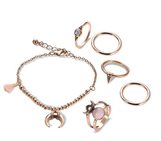Conjuntos de Anillos de Boda Novia en Oro Antiguo con Adornos de Borlas