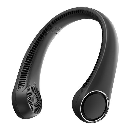 Dark blue U-shaped neck fan with air vents, small fan grilles, and a rose gold accent ring. - Image 18