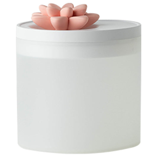 White cylindrical ultrasonic humidifier with a pink lotus flower on top, powered by USB for aromatherapy. - Image 16