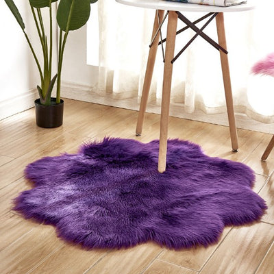 Alfombra de Lana Artificial con Forma Floral – Tapete Suave de Piel Sintética
