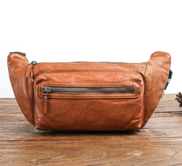 Bolsa de Pecho de Cuero Curtido al Vegetal para Hombre - Mochila Bandolera Casual