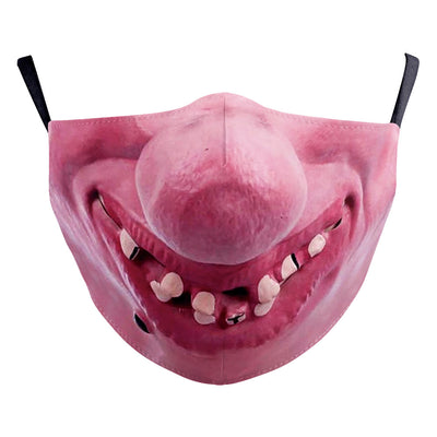 Halloween funny face mask with a digital print of a nose and two large buck teeth, featuring black ear loops. - Image 2