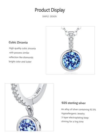 Women's light luxury jewelry set with a silver-toned necklace and hoop earrings, each featuring a sea blue artificial diamond pendant and clear artificial diamo - Image 12