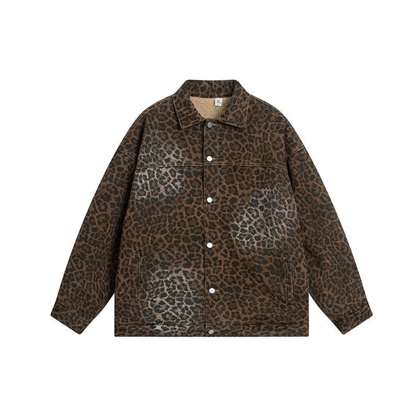 Abrigo Suelto Estampado Leopardo Vintage con Forro Grueso