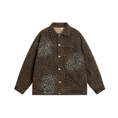 Abrigo Suelto Estampado Leopardo Vintage con Forro Grueso