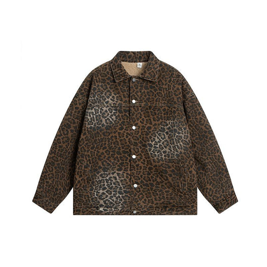 Abrigo Suelto Estampado Leopardo Vintage con Forro Grueso