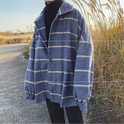 Abrigo de Lana Cuadros Estilo Coreano - Gabardina Larga Invierno Hombre - Image 2