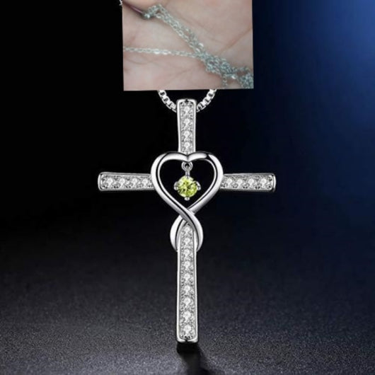 Collar Colgante Cruz Cristiana Fe y Amor Infinito con Piedra de Nacimiento - Image 40