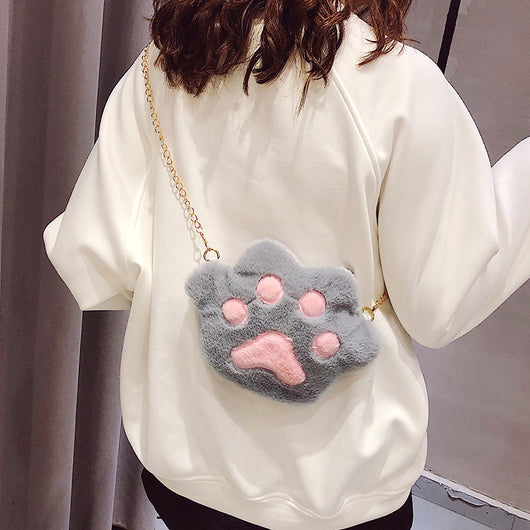 Bolso Mensajero con Diseño de Patitas de Gato y Oso Felpa - Image 3