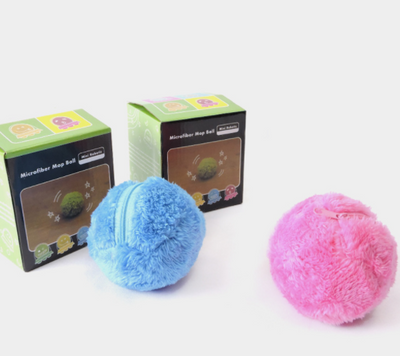 Black electric pet toy ball with four colorful plush covers in pink, lime green, yellow, and blue. - Image 5