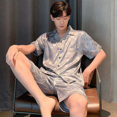 Pijama Hombre Verano Seda Hielo Talla Grande Manga Corta Jacquard Suave - Image 10