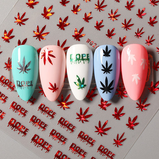 Stickers de Uñas 3D Hoja de Arce con Bronce Láser - Diseño DIY 6 Colores - Image 3