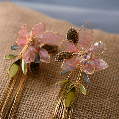 Aretes de Novia Flor Cristal Artificial sin Perforación - Clips para Boda Playa