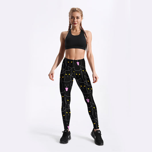 Leggings Deportivos Slim con Estampado de Gato Negro para Mujer - Image 4
