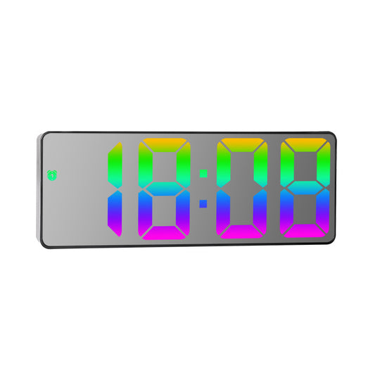 Modern rectangular digital alarm clock with a mirrored face and large, colorful LED numbers displaying the time. - Image 8