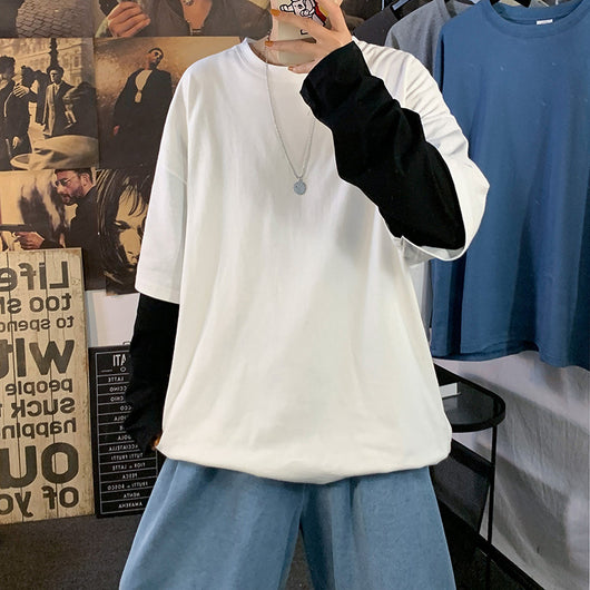 Sudadera Falso Dos Piezas Hombre Tendencia Manga Larga Suelta